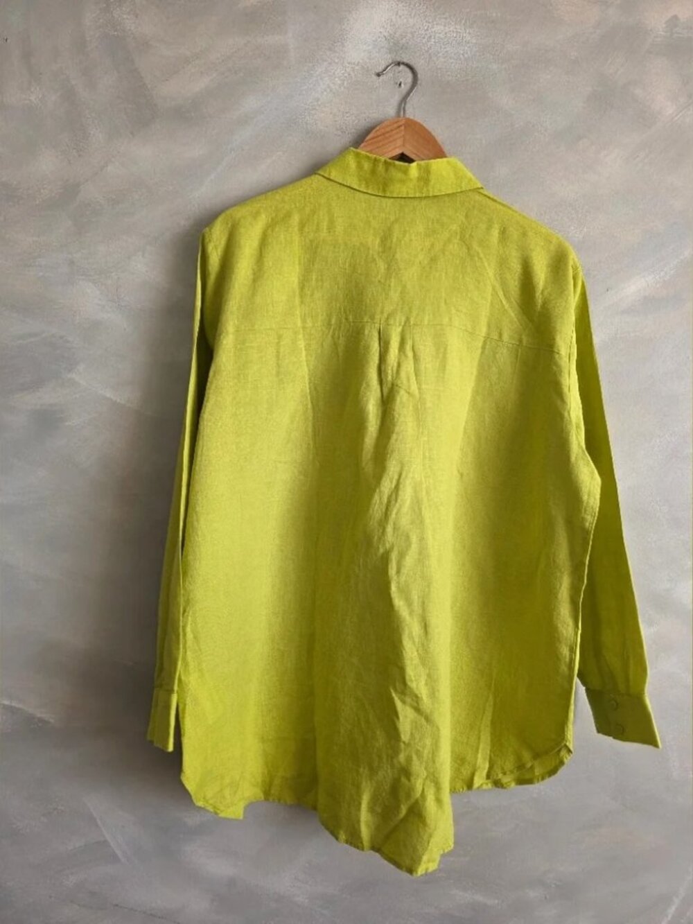 Eileen Fisher Organic Handkerchief Linen Classic Collar Shirt Citron XL Button - Picture 2 of 5